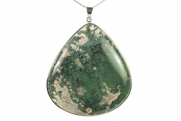 Large, Polished Moss Agate Pendant - Sterling Silver #279582